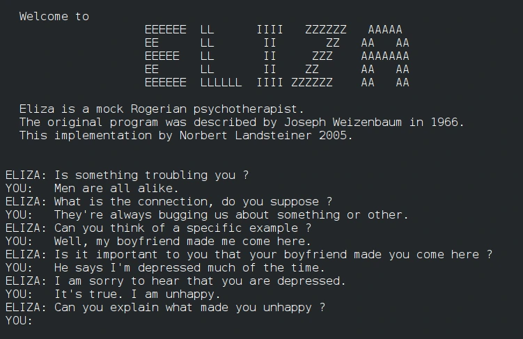 Exemplo de uma sessão com uma versão do ELIZA