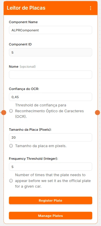 Configuração do componente ALPR